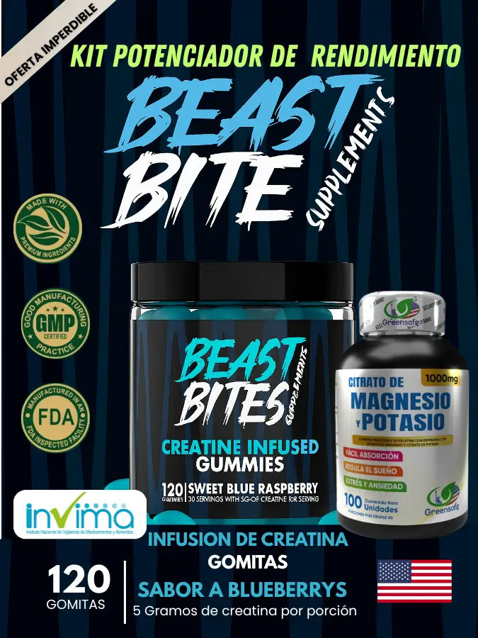 BEAST BITE GOMAS DE CREATINA X 120 UNI+ CITRATO DE MAGNESIO Y POTASIO